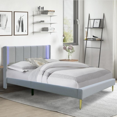 Queen Size Upholstered Bed Frame Plywood Material OEM ODM Customized