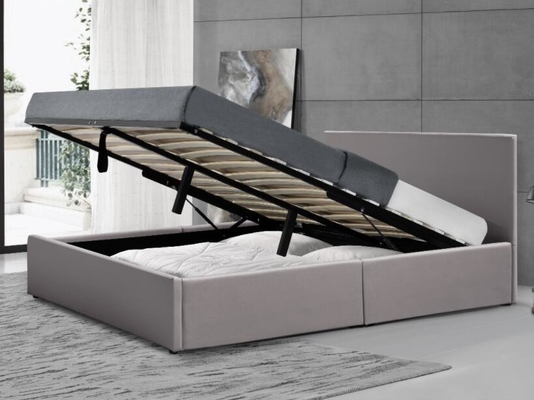 Gas Lift Upholstered Storage Bed Double Grey Plywood Faux Leather