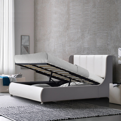 High Headboard Queen Size Upholstered Bed Frame With Storage Ear Siderails