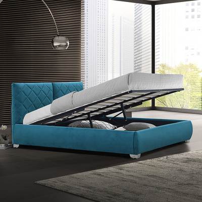Velvet Plush Fabric Ottoman Double Bed Gas Lift Up 4ft6 Double Storage Bedroom Bed