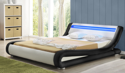 Queen Size LED Upholstered Bed Frame 4ft PU Fabric Comfortable Modern Style