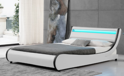 PU Fabric LED Upholstered Bed Frame White Colour Comfortable Strong King Size