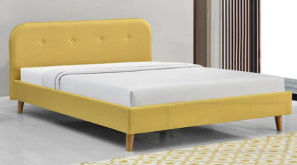 Sunny Yellow Linen Fabric Bed Frame Upholstered With Headboard CE Certification