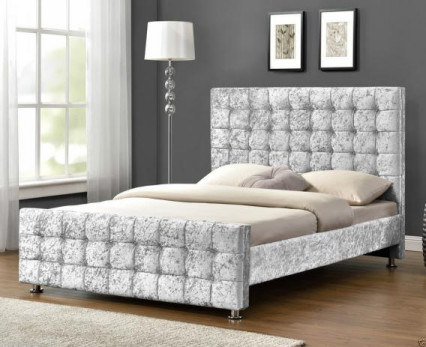 OEM Upholstered Grey King Size Bed Crush Velvet Fabric Bed Frame EMC Certificate
