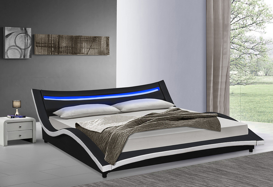 PU Leather Curved Upholstered Bed Frame Plywood With LED Easy Assemble