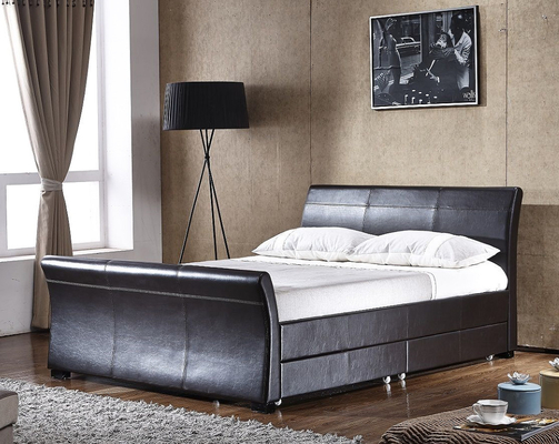 European Style PU Leather Bed Upholstered Plywood 4 Drawer Storage Bed Frame