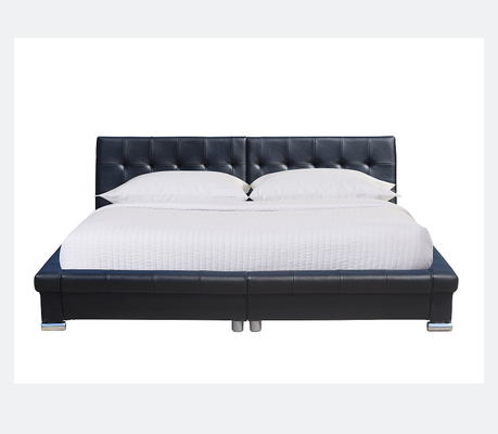 PU Leather Upholstered Bed Frame Plywood Black For Bedroom Furniture
