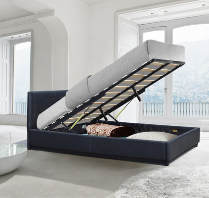 Black Ottoman Leather 4ft6 Upholstered Double Bed Frame Gas Lift Storage Bed
