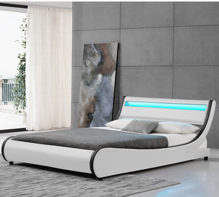 Queen Size Faux Leather Upholstered Platform Bed Frame With Curved Headboard