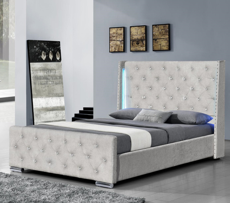 King size Grey Upholstered Bed Frame Tufted Wingback With Nailhead Trim