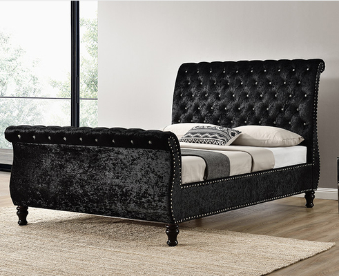 Button Tufting Upholstered Bed Frame King Size Chesterfield Styled Headboard