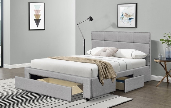 King Size Upholstered Bed Frame Grey Dark Blue Black Linen With Draws
