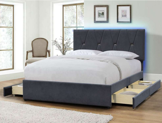 Upholstery Wood Bed Manufacturers Four Drawer Storage King Size With LED Headboard