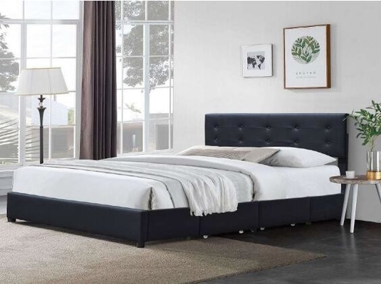Minimalistic  Queen Bed Frame Black Tufted PU Leather Headboard
