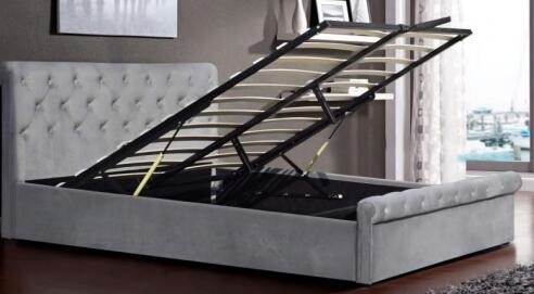 Wholesale Space Saving Gas Lift Storage Bed Grey Velvet Upholstered Bed Manufacturer