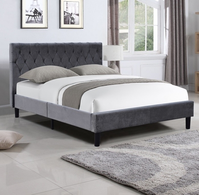 Queen Size Grey Upholstered Bed Frame With Tufted Buttons Headboard