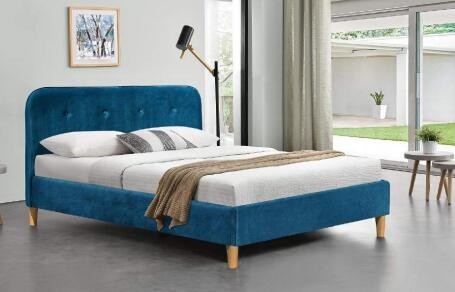 Brilliant Blue Fabric Upholstered Bed Frame With Headboard Wholesale Bed Manufacturers