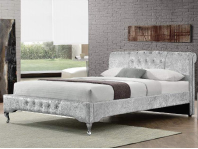 Rosh Luxury Double Size Tufted Storage Bed Lint Sliver Crystal Button European Style