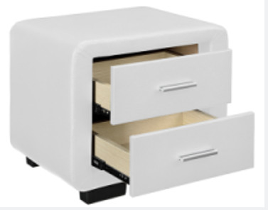 White Faux Leather Bedside Table with Two Drawers &amp; Bluetooth Speaker