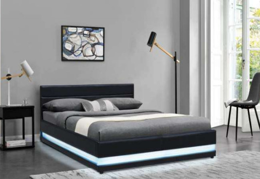 Modern Bsci Led Upholstered Bed Full Queen Size Platform With Headboard