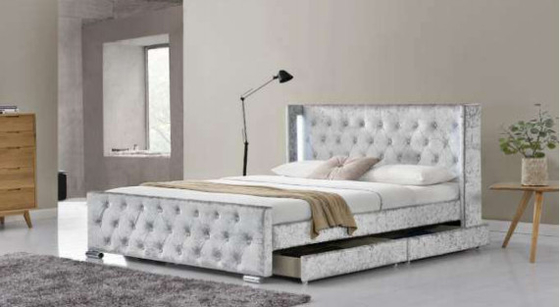 Royal Queen Size Upholstered Storage Bed Tufted Buttons With Four Drawers