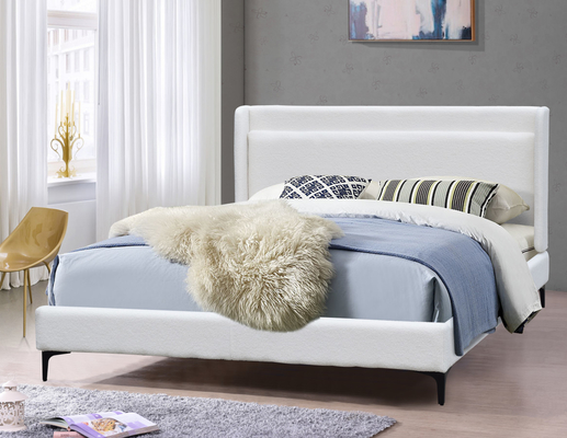 Modern Wingback Headboard Bed Frame Upholstered Queen Size With Metal Feet