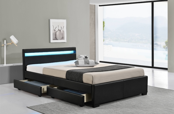 LED Upholstered Bed Has Led Lights To Help You Sleep And Contains Four Storage Drawers