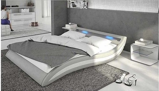 Modern Style LED Light Leature Upholstered  Bed For Bedroom