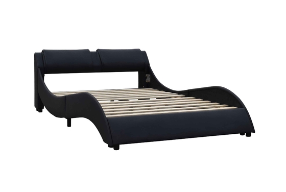 Queen Size Upholstery Plywood Bed Frame One Carton Packing Black Leather