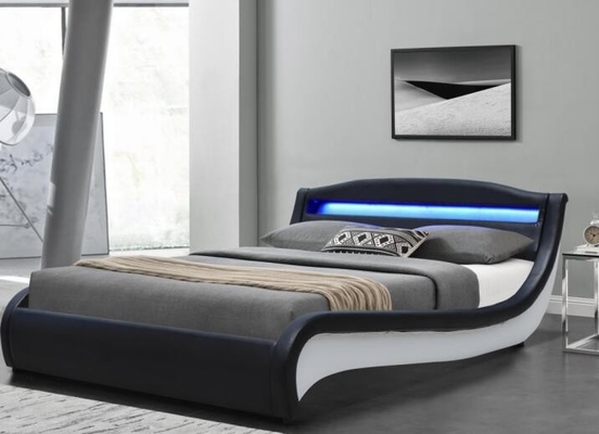 SF896 Double Size LED Upholstered Bed Black White PU With Headboard