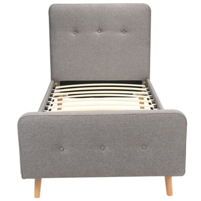 Single Size Children Upholstered Bed Plywood Light Grey Linen Fabric ODM