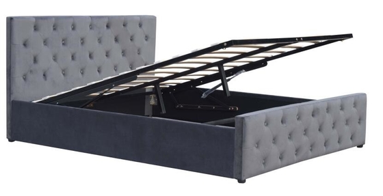 Double Gas Lift Storage Bed Fabric Plywood Small Light Grey Velvet Upholstered Bed