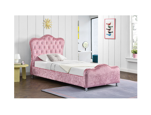 Customized Pink Velvet Fabric Crushed Velvet Double Bed With Storage
