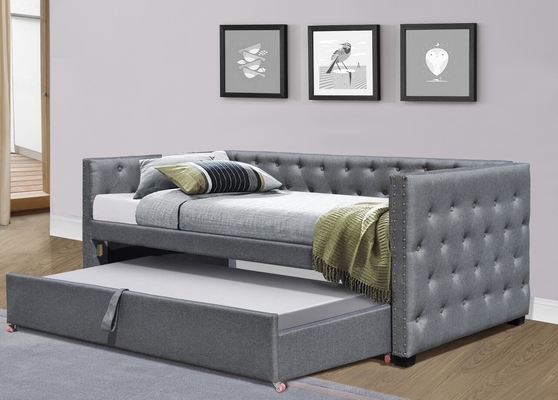 Full Size Velvet Upholstered Daybed Pull Out Trundle Bed Single Chesterfield Grey Plush
