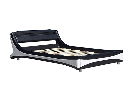 Plywood Foam Faux Leather Bed Frame Black And White Curve Shape