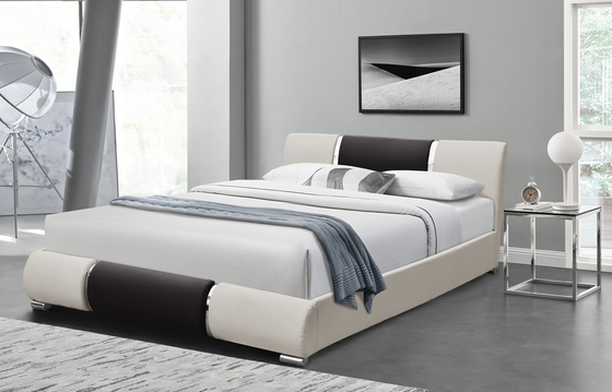 Black White Faux Leather Bed Frame Upholstered Platform 160X200Cm