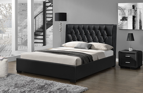 160*200cm PU Tufted Headboard Queen Bed Frame Black Plastic Leg