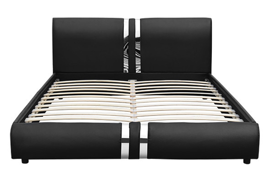 Fashion Stainless Steel Bar Hearboard And Footboard Black PU  Bed Frame 160*200