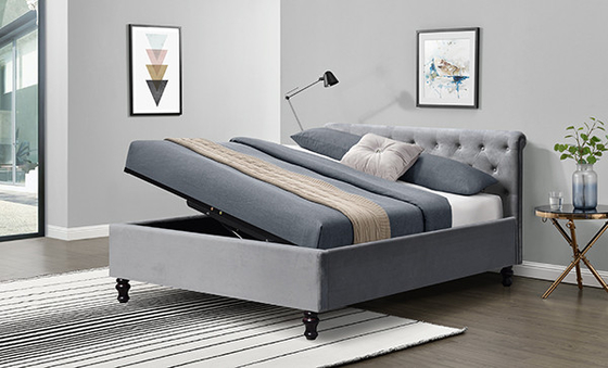 Lambeth Grey Velvet Sleigh Storage Ottoman Bed Frame Double King Size
