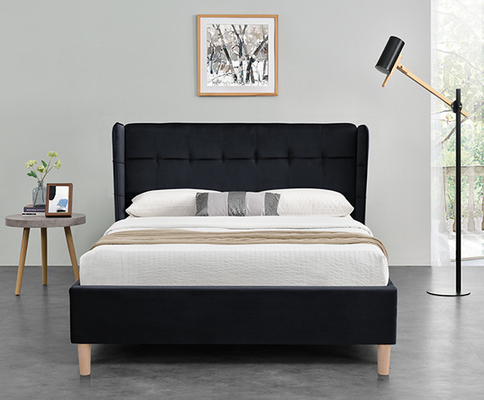 Full Bed Velvet Black Frame OAK Plastic Legs