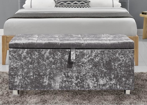Crush Diamond Silver Crushed Velvet Ottoman Foldable Ottoman Storage Box