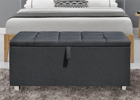 Upholstered Fabric Storage Ottoman Dark UK FR Grey Fabric Blanket Box