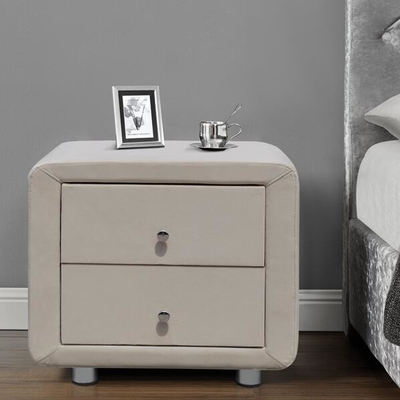 Velvet Fabric 2 Drawer Bedside Tables Plush Upholstered Nightstand Beige With Chrome Handles