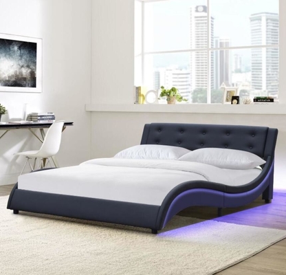 Queen Size Faux Leather Upholstered Bed Black / White / Brown Color With LED Light