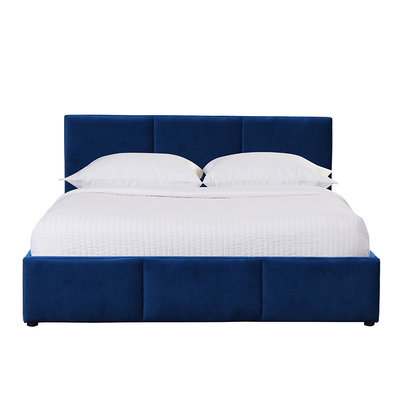 Blue Velvet Upholstered Gas Lift Storage Bed King Size Plywood Material