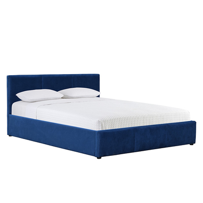 Blue Velvet Upholstered Gas Lift Storage Bed King Size Plywood Material