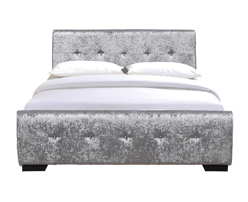 OEM ODM Open Storage Bed Tufted Crystal Buttons Silver Crush Velvet Side