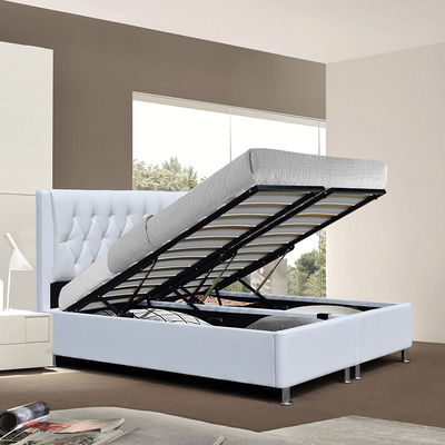 Tufted Diamond Buttons Upholstery Platform Bed Frame White Faux Leather