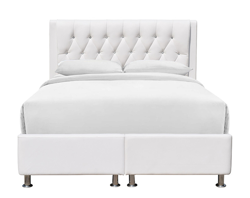 Tufted Diamond Buttons Upholstery Platform Bed Frame White Faux Leather