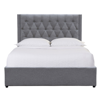 Button Tufted Upholstery Storage Bed Frame Full Size Grey Linen Fabric